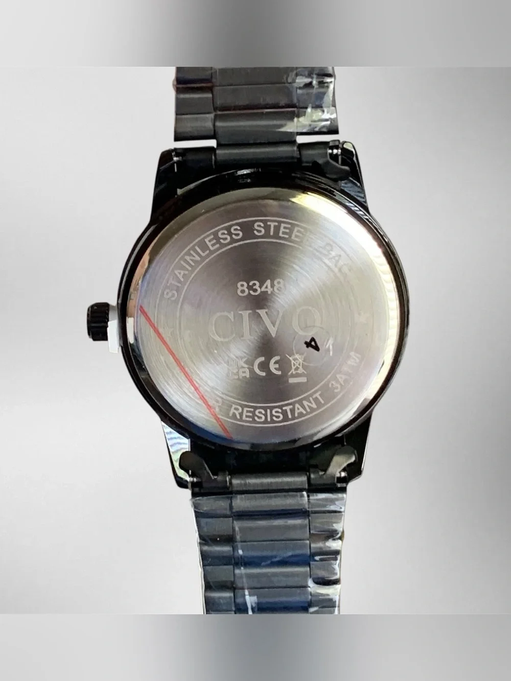 CIVO 8348 Black Dial Quartz Watch Date Stainless Steel Bracelet